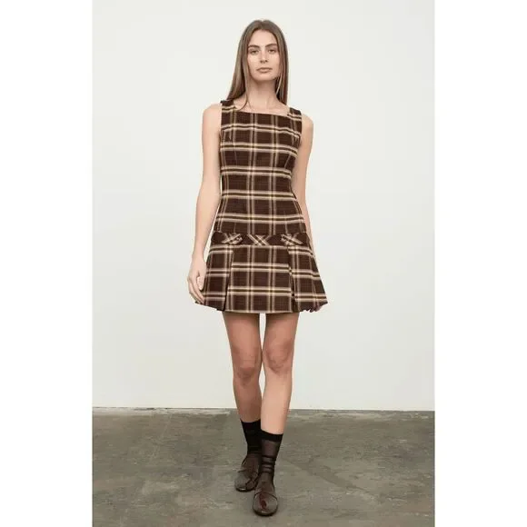 MOON RIVER Sleevless Drop Plaid Mini Dress Brunch Vacation Dress Size S NWT - Picture 1 of 5